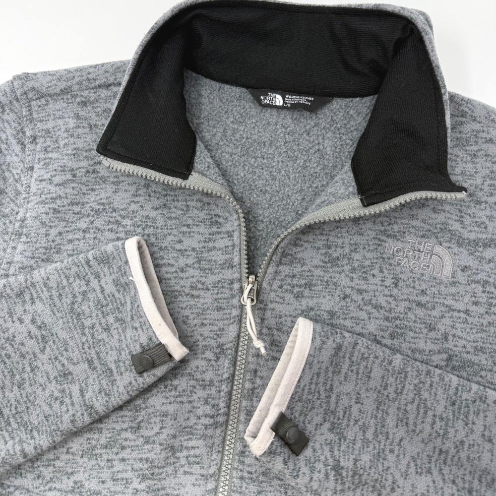 The North Face Womens Large Grey Crescent Full Zip Sweater Knit Fleece Jacket